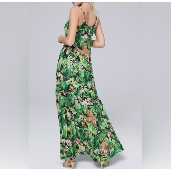 White‎ House Black Market Maxi Dress Size 6 Green Jungle Print Tropical Resort - Picture 2 of 13